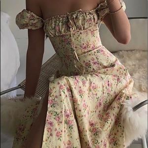 Floral Print Ruched Puff Sleeve Maxi Dress